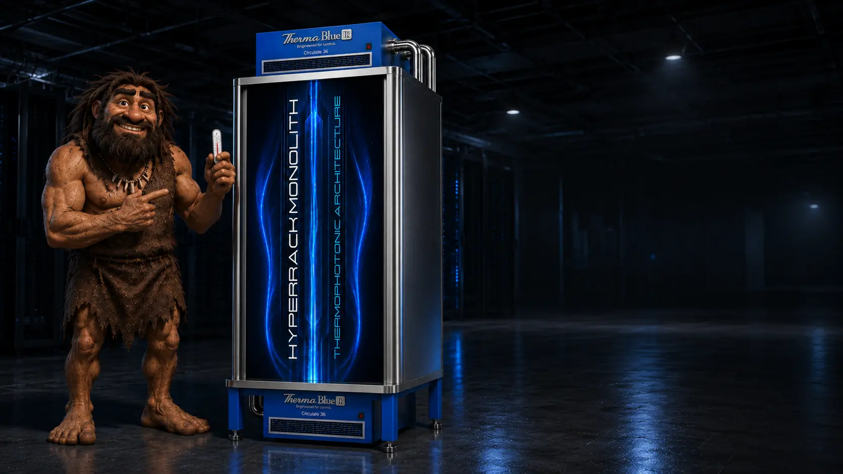 Grug approving a ThermaBlue HyperRack