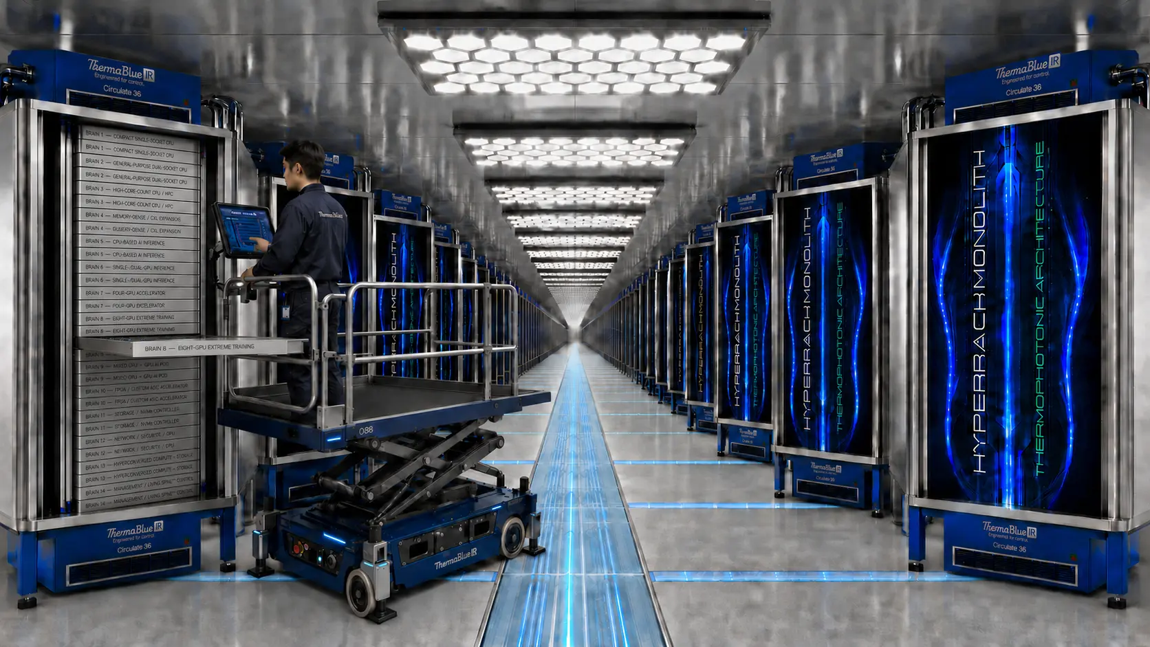 Service lift operating between HyperRack rows